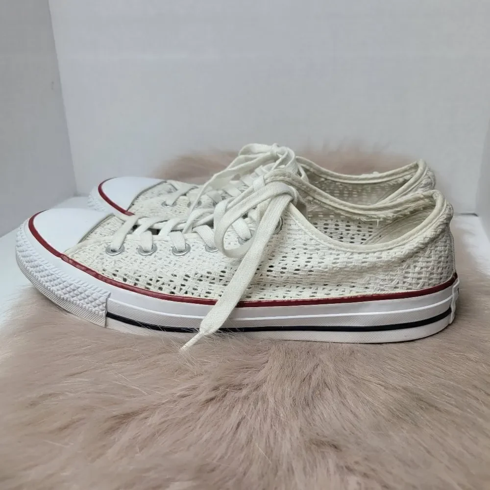 Converse All Star Women's Crochet Lace White Low Sneaker Shoes Size 9.5
